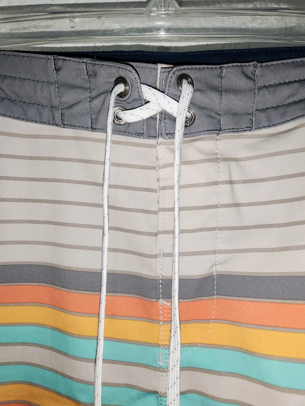 Billabong Men's Beige Swim Board Shorts with Orange & Teal Stripes